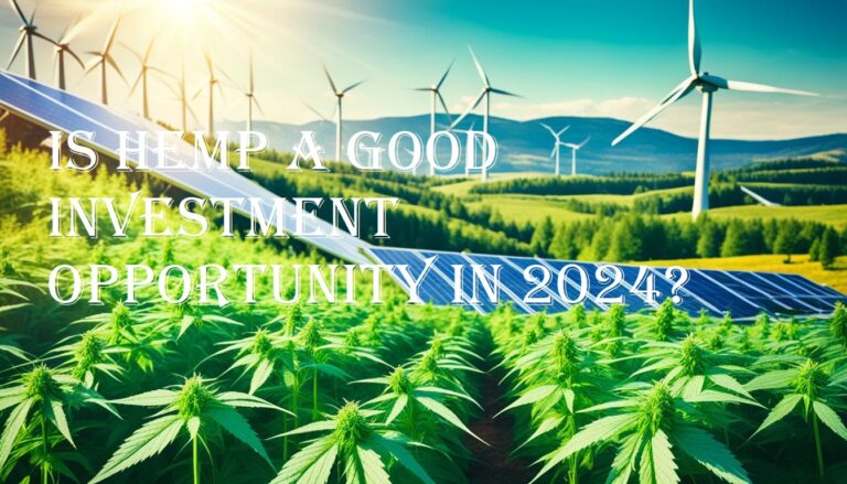 Hemp Investment 2024: A close-up of a thriving hemp plant in a field, symbolizing growth and potential in the hemp industry.