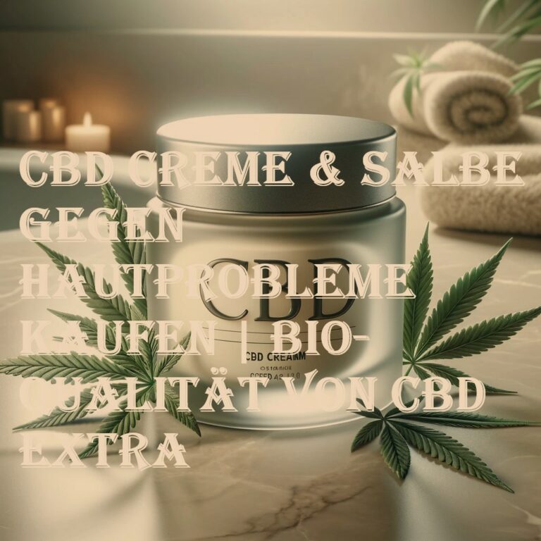 CBD Creme: A white jar with a green label containing a cream. The cream is made with CBD, a natural compound derived from hemp plants.